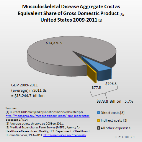 Musculoskeletal Disease Aggregate Cost as Equivalent Share of Gross Domestic Product, United States 2009-2011 