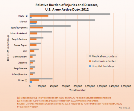 Relative Burden of Injuries and Diseases, U.S. Army Active Duty, 2012 